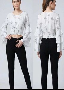 Chic Ruffled Sleeve Crop Top