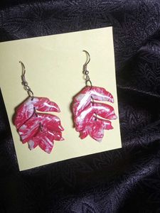 Red Marble Leaf Earrings