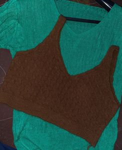 Brown Knit Cropped Tank