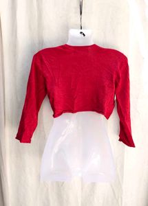 Chic Red Cropped Cardigan