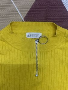 Yellow Ribbed Zip-Up Sweater