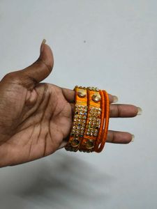 Set of 3 Yellow and orange Silk Thread Bangles