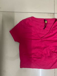 Bright Pink Cropped Wrap Top