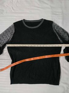 Chic Black Sheer Sleeve Top bust 36 fits 38 too