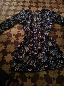 Stylish Blue Floral Print Short Kurti