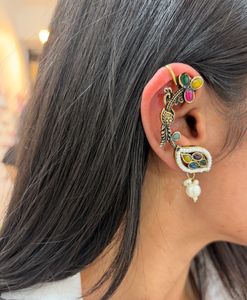 Peacock Ear Cuff with Pearl Drop