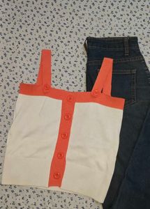 Coral &amp; White Button-Up Tank Top