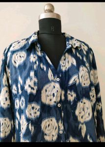 plus size Blue Floral Print Shirt