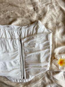 Chic White Ruched Bustier Top