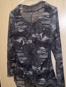 Sheer Camo Ruched Long Sleeve Top