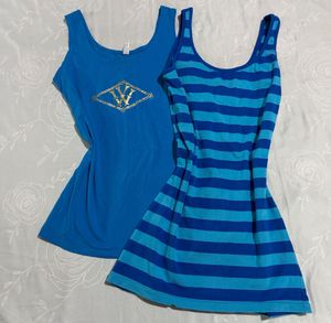 striped mini dress & blue Tops