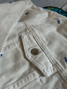Cream Embroidered Denim Jacket