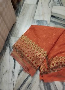 Elegant Peach Floral Saree