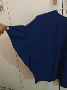 Navy Blue Textured Flutter Sleeve Top