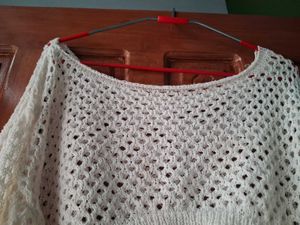 women crochet top off shoulder. will fit from size