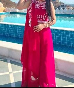 Vibrant Pink Embroidered Fusion Outfit