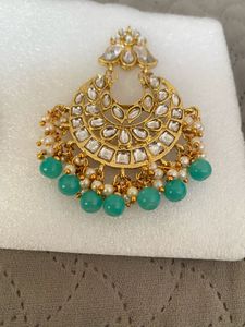 Exquisite Teal Drop Earrings with Gold Finish