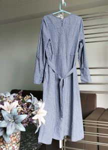 Gingham Midi Dress with Tie Waist