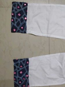 White Palazzos with Embroidered Hem