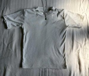 White Ribbed Mock Neck T-Shirt