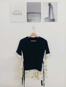 Navy Blue Floral Layered Tunic Top