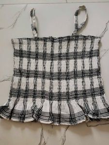 Black & White Plaid Smocked Top