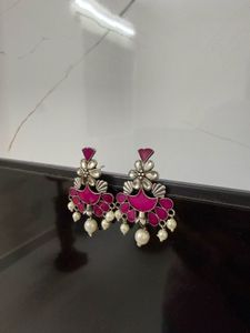 Designer Pink & Pearl Dangle Earrings