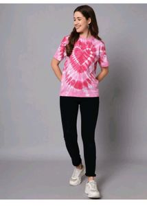 Trendy Pink Heart Tie-Dye T-Shirt