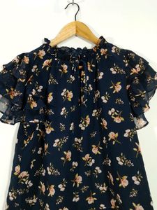 Navy Printed Casual Top ( Women's )
