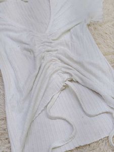 White Ruched V-Neck Top