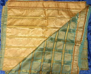 Mint Green &amp; Golden Sari Tissue Saree Ethnic Wear