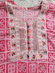 Pink Printed Kurta with Embroidery