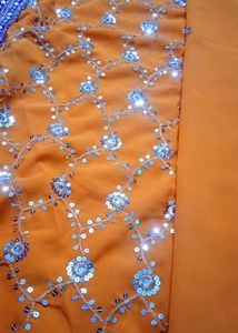 🆕NEW Orange Silver Sequin Saree with Blouse