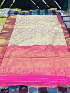 new Elegant Cream Silk Saree with blouse piece
