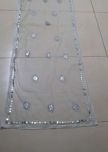 Embellished Net Dupatta with Mirror Work