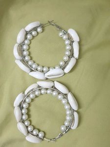 Cowrie Shell & Pearl Hoop Earrings