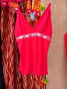 V-Neck Embellished Pink Top