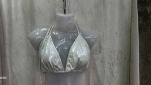 13258. Shiny Silver Halter Bikini Top