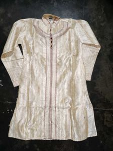 kids Cream Kurta with Maroon Embroidery