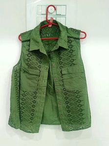 green solid shirt style top