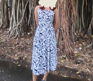 White Abstract Print Spaghetti Strap Dress