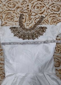 Elegant White Anarkali Gown with Gold Embroidery