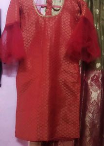 chanderi banarasi  Red kurti