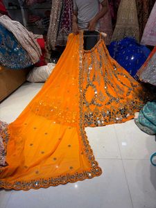 Stunning Orange Sequined Lehenga Set