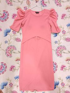 Pink Puff Sleeve Cutout Dress