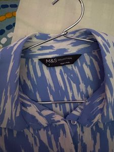 Stylish Blue &amp; White Print Button-Up Shirt