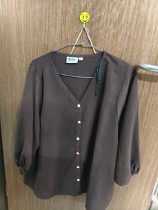 Gia Curves by Westside Dark Brown Crinkle V-Neck B
