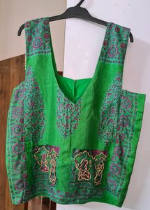 Ethnic silk printed jacket with wooden bead work