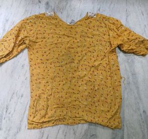 Yellow Floral Kurta with Embellished Neckline