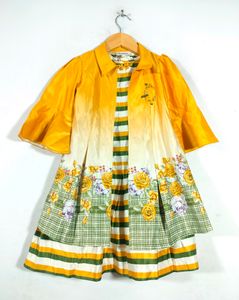 Mustard And Olive Floral Print Dresses (Girl's)